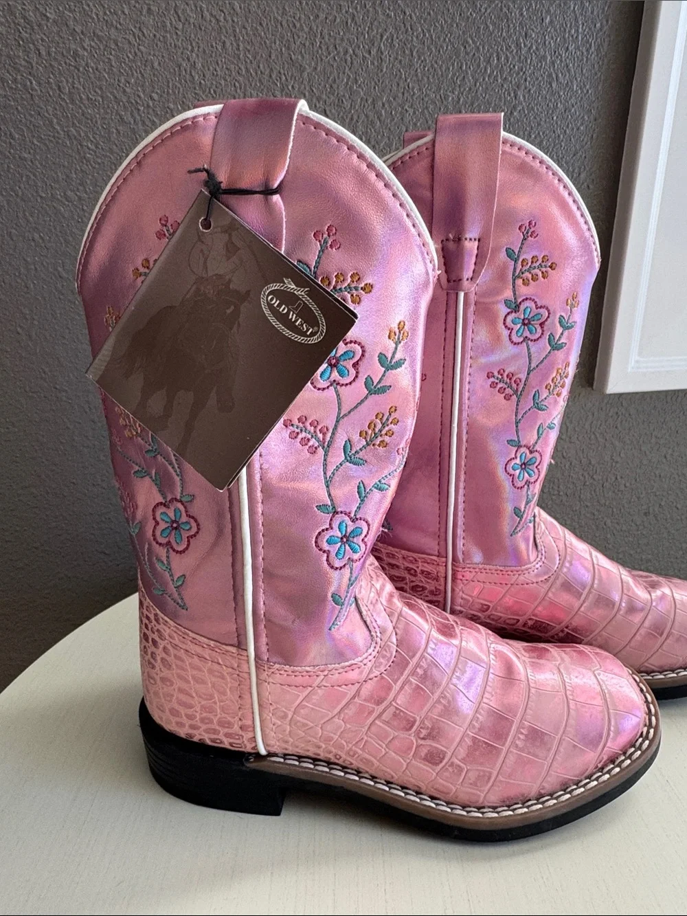 Girls Old West Pink Floral Embroidered Kids' Cowgirl Boots